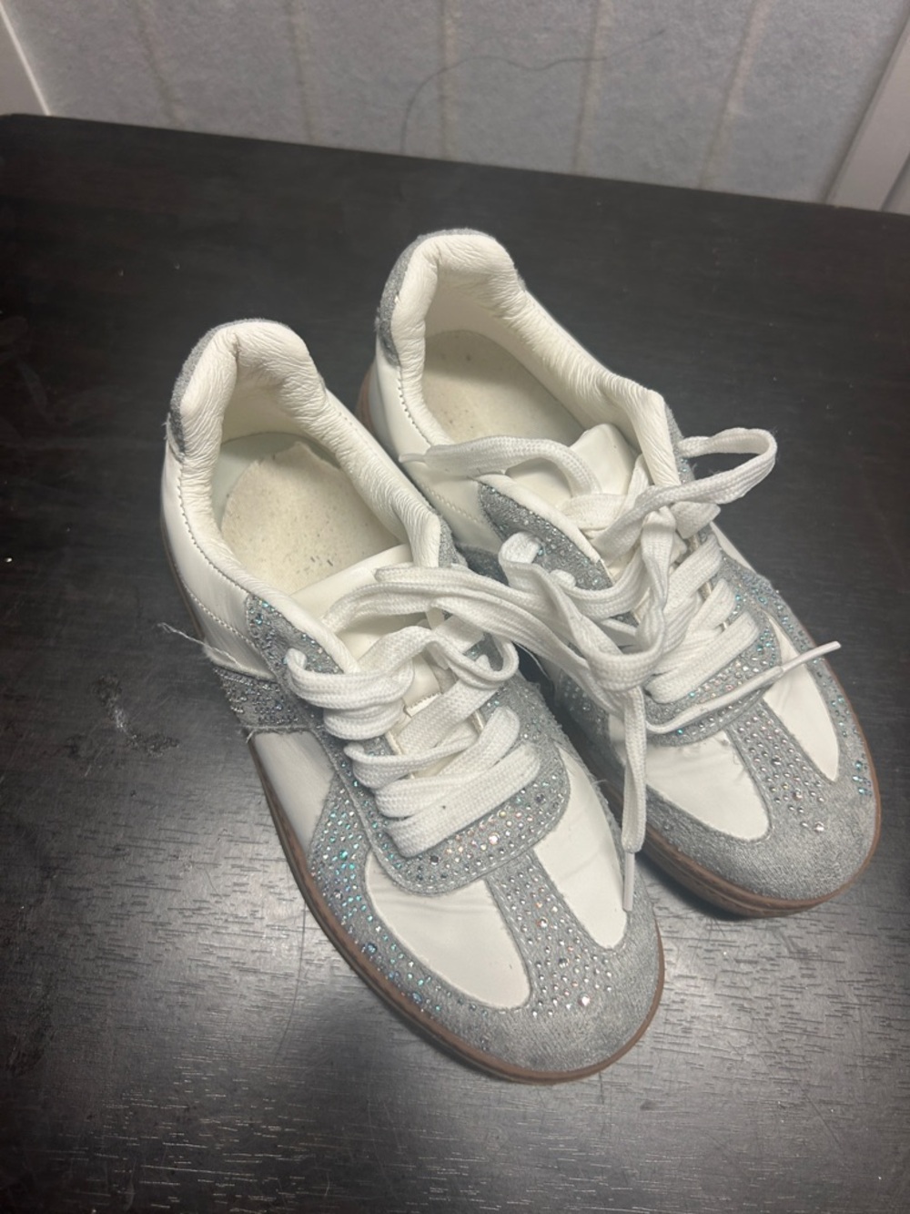 White and Silver Kids' Sparkle Sneakers - Casual Lace-Up